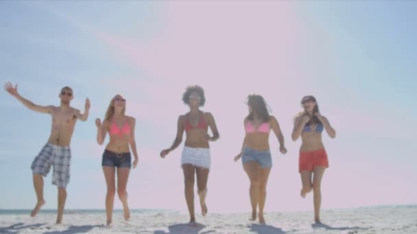 Les adolescents s'amusent sur la plage — Video