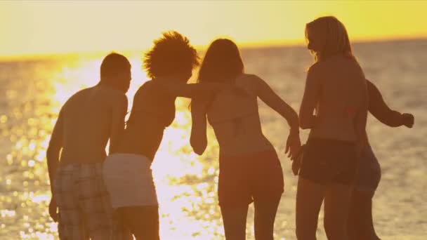 Junge Leute haben Spaß am Strand — Stockvideo