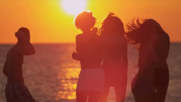 Adolescentes disfrutando de la diversión juntos en la playa — Vídeo de stock