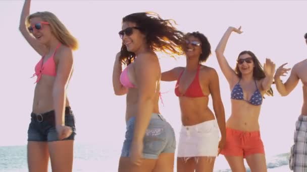 Junge Leute haben Spaß am Strand — Stockvideo