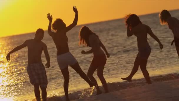 Young people having fun on beach — Stock Video