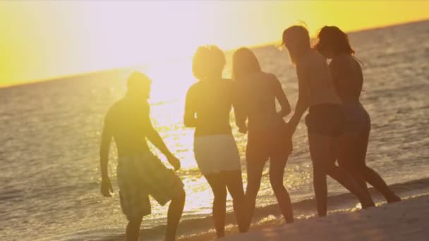 Unga människor att ha kul på stranden — Stockvideo