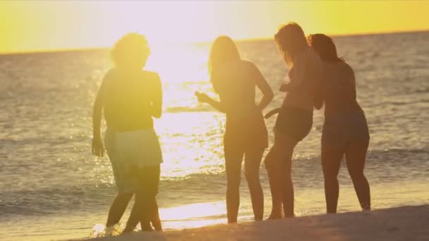 Young people having fun on beach — Stock Video