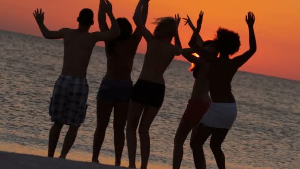 Young people having fun on beach — Stock Video