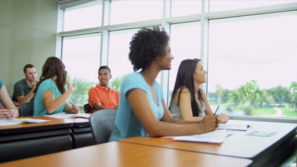 Teenage students with female lecturer — Stock Video