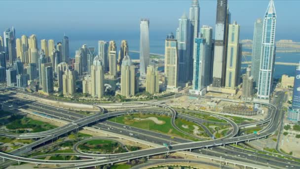 Sheikh Zayed road skyscrapers in Media City — Stock Video