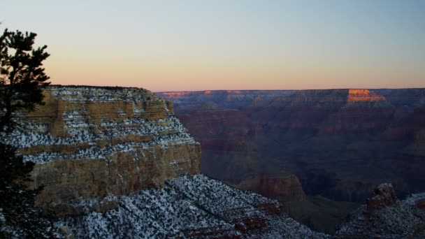 Εθνικό Πάρκο Grand Canyon αυγή sunrise χιόνι το χειμώνα, Αριζόνα, ΗΠΑ — Αρχείο Βίντεο