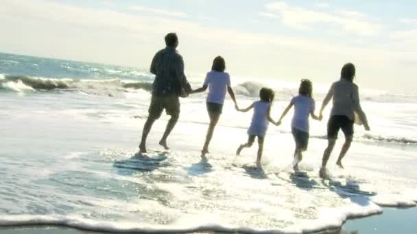 Padres e hijas en la playa — Vídeo de stock