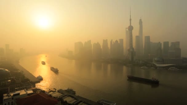 Shanghai financiële wijk bij zonsopgang — Stockvideo