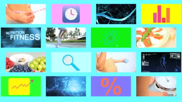 CG vídeo montagem Caucasiano saudável comendo estilo de vida app neurônio movimento gráficos — Vídeo de Stock