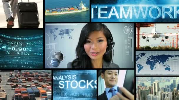 Βίντεο μοντάζ CG ασιατικό κόσμο ταξιδεύουν επιχειρήσεων εμπορίου πλοήγησης κινούμενων γραφικών — Αρχείο Βίντεο