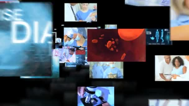 Equipo médico cuidado pacientes pantalla táctil diagnóstico visualización gráficos en movimiento — Vídeo de stock