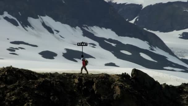 Peak Climber Walking Ridge — Stock Video