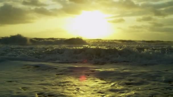 Golden sunset over ocean waves — Stock Video