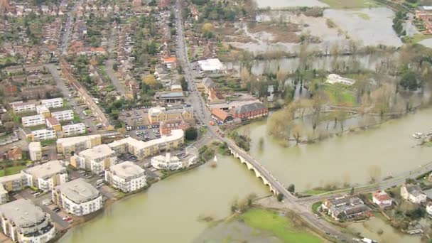 River flooding of towns and land, England, UK — Stock Video