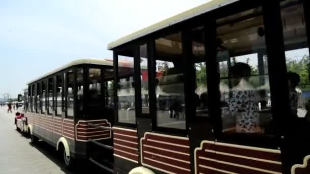 Tourist sightseeing passenger road train — Stock Video