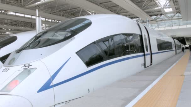 Treni proiettile alla stazione ferroviaria di Shanghai Hongqiao — Video Stock