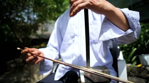 Chinees musicus spelen Erhu viool — Stockvideo