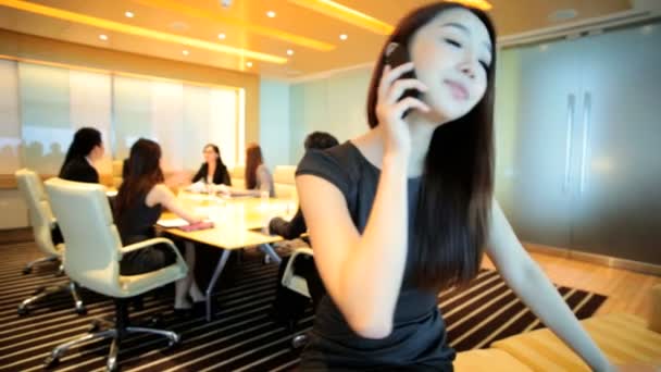 Asian businesswoman on financial meeting — Stock Video