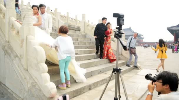 Bride and Groom posing at Temple of Heaven for Wedding photography — Stock Video