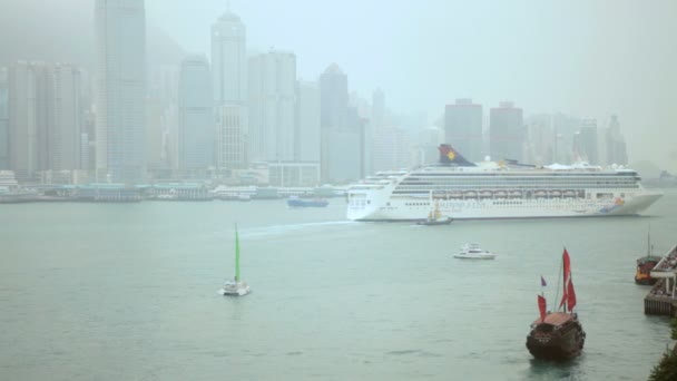 Statek wycieczkowy w Victoria Harbour — Wideo stockowe