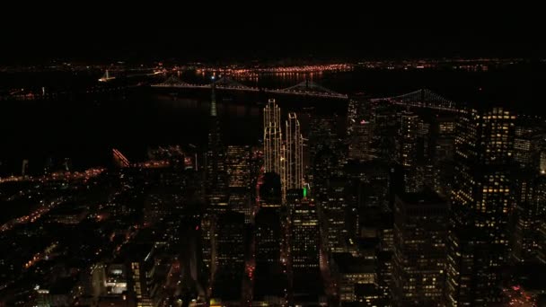 Vista nocturna de la ciudad Rascacielos Skyline — Vídeos de Stock