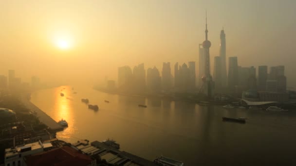 Shanghai Financial district i soluppgången — Stockvideo