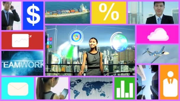 CG video montage kinesisk affärskvinna affärsman app rörlig grafik — Stockvideo