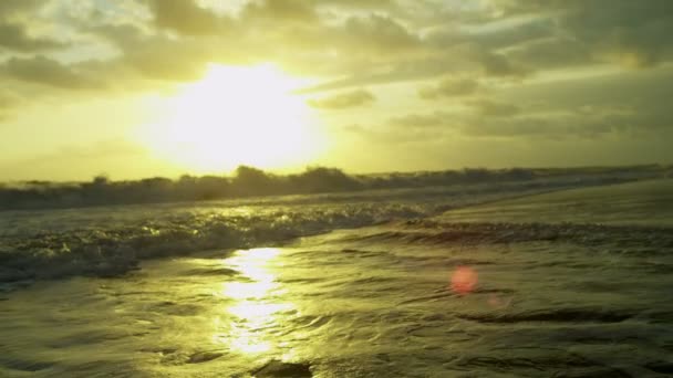 Tramonto dorato sulle onde dell'oceano — Video Stock