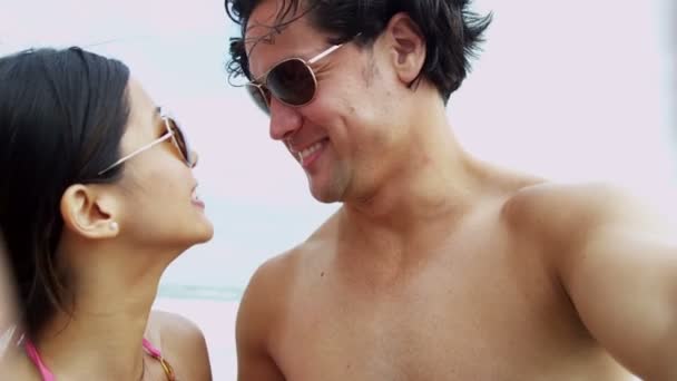 Couple having fun on beach — Stock Video