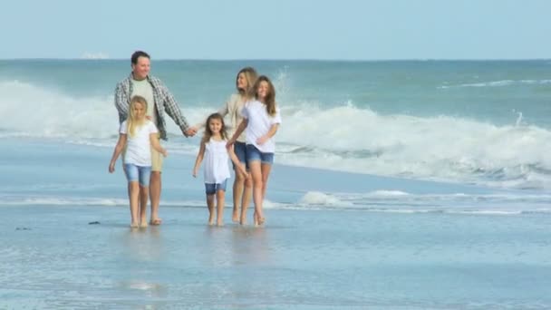 Семья отдыхает на пляже — стоковое видео