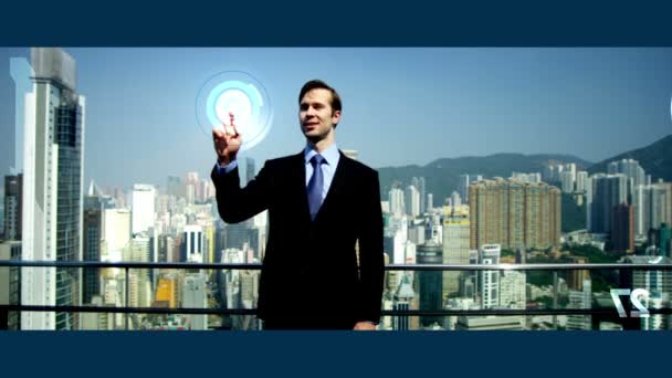 Écran tactile 3D Homme d'affaires caucasien bancaire Hong Kong app motion graphics — Video