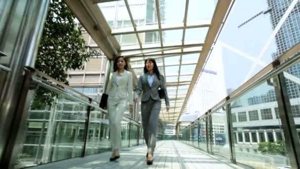 Businesswomen walking at business center — Stock Video