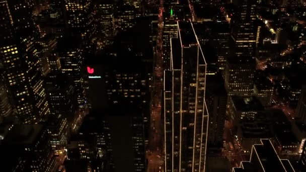 Aerial illuminated rooftop Skyscrapers San Francisco — Stock Video