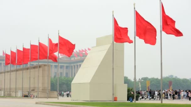 Bandeiras chinesas perto do edifício do Parlamento — Vídeo de Stock