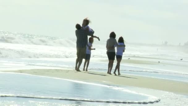 Parents avec filles sur la plage — Video