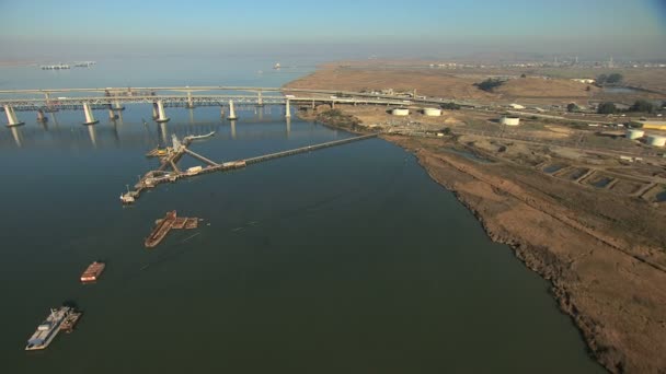 Aerial USA San Francisco Bay Suisun Channel Oil — Stock Video