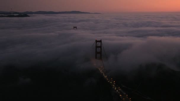 Aerial havet dimma sunset San Francisco Bay Golden Gate Usa — Stockvideo