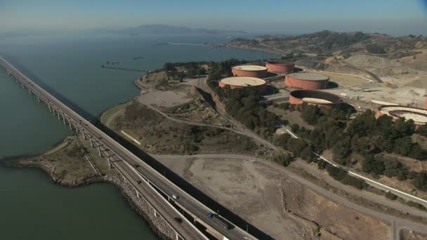 Aerial Oil Terminal tanks San Francisco California USA — Stock Video