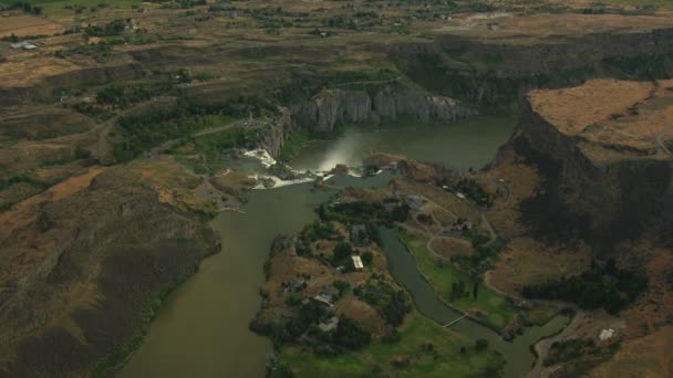 Antennes Idaho Usa Snake River waterval zonsondergang Plain Shoshone Falls — Stockvideo