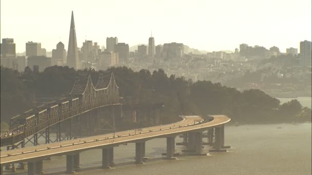 Aerial Oakland Bay Bridge construction San Francisco — Stock Video