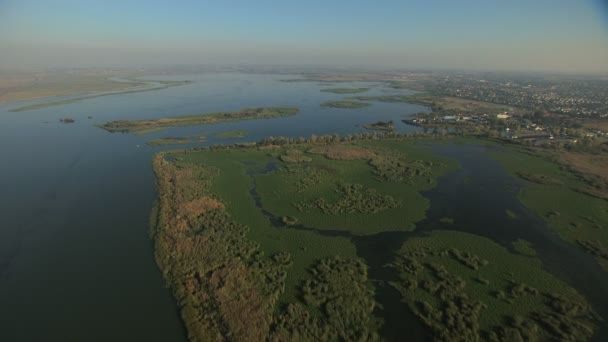 Aerial San Francisco Bay wetlands wildlife homes delta — Stock Video