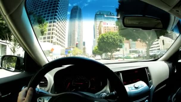 Traffic driving Financial city district — Stock Video