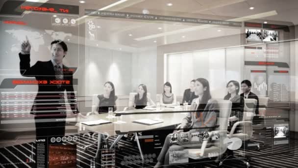 Aziatische zakenmensen in Boardroom met 3D-technologie — Stockvideo