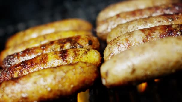 Saucisses de viande grillées sur barbecue — Video