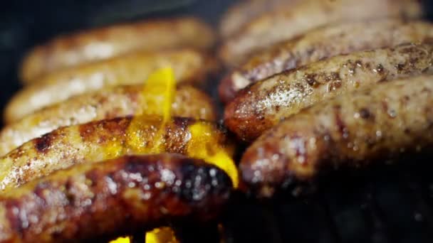 Salsicce di carne alla griglia su barbecue — Video Stock