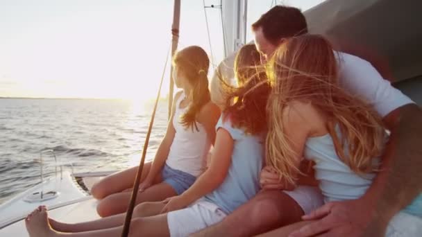 Loving Parents and Young Daughters on Luxury Yacht — Stock Video