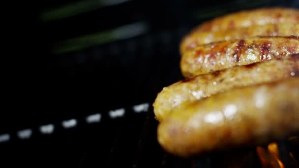 Grilled meat sausages on BBQ — Stock Video