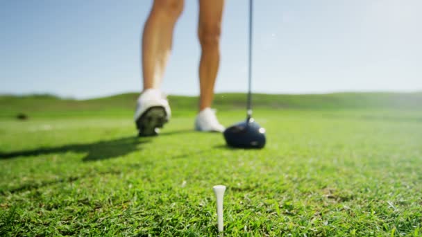 Jugador de golf femenino jugando al golf — Vídeos de Stock