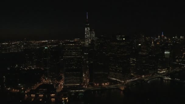 Manhattan Night wieżowce Financial District — Wideo stockowe